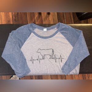 Blue 3/4 Sleeve Shirt with Cow Design